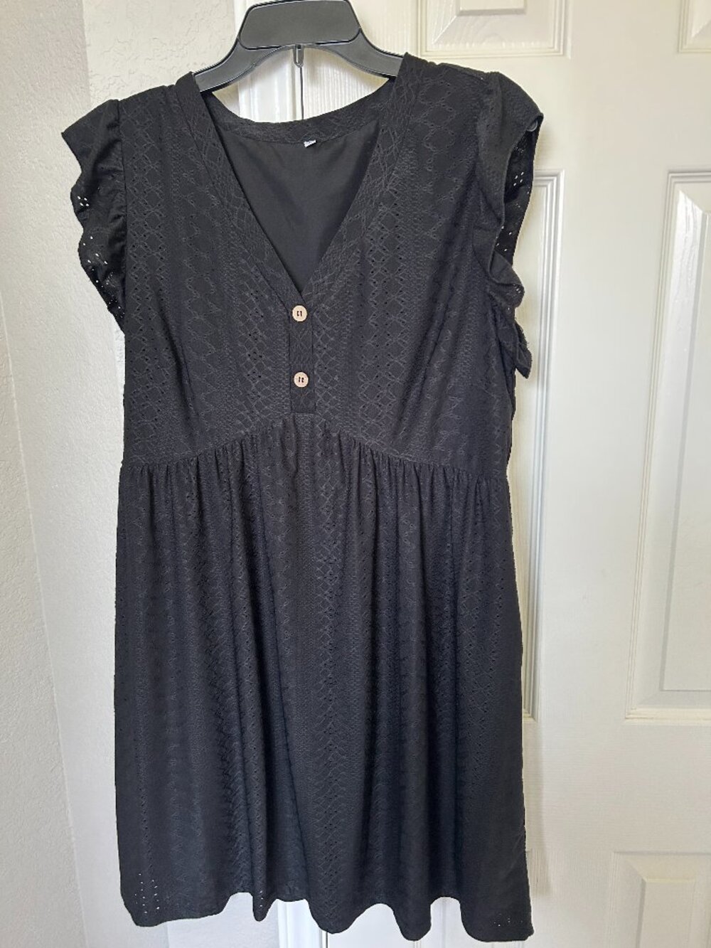 Unbranded Lined Eyelet Vneck Summer Dress - Black - Size Large